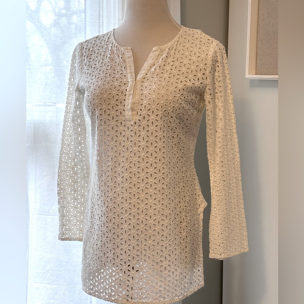 Ivory eyelet tunic with side slits